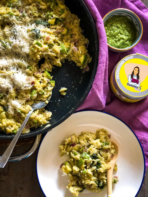 Green Orzo with Preserved Lemon Pesto